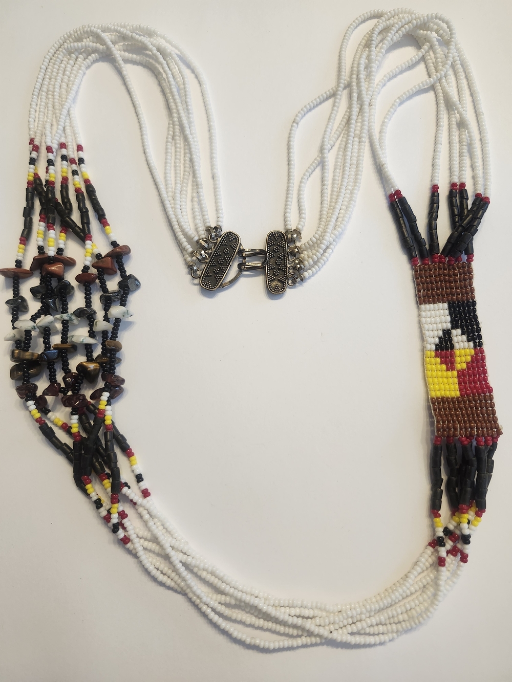 Southwestern Style White Beaded Necklace Yellow Red Black Sterling Semi Precious